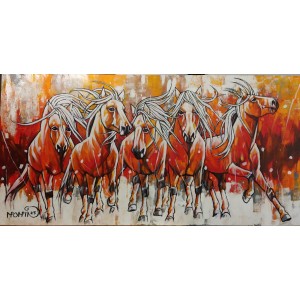 Momin Khan, 30 x 60 Inch, Acrylic on Canvas, Buzkashi Painting, AC-MK-143